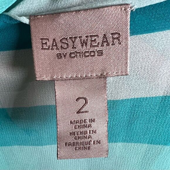 Chicos Easywear Aqua white and mocha striped chiffon kimono top size 2 (large) - Picture 4 of 5